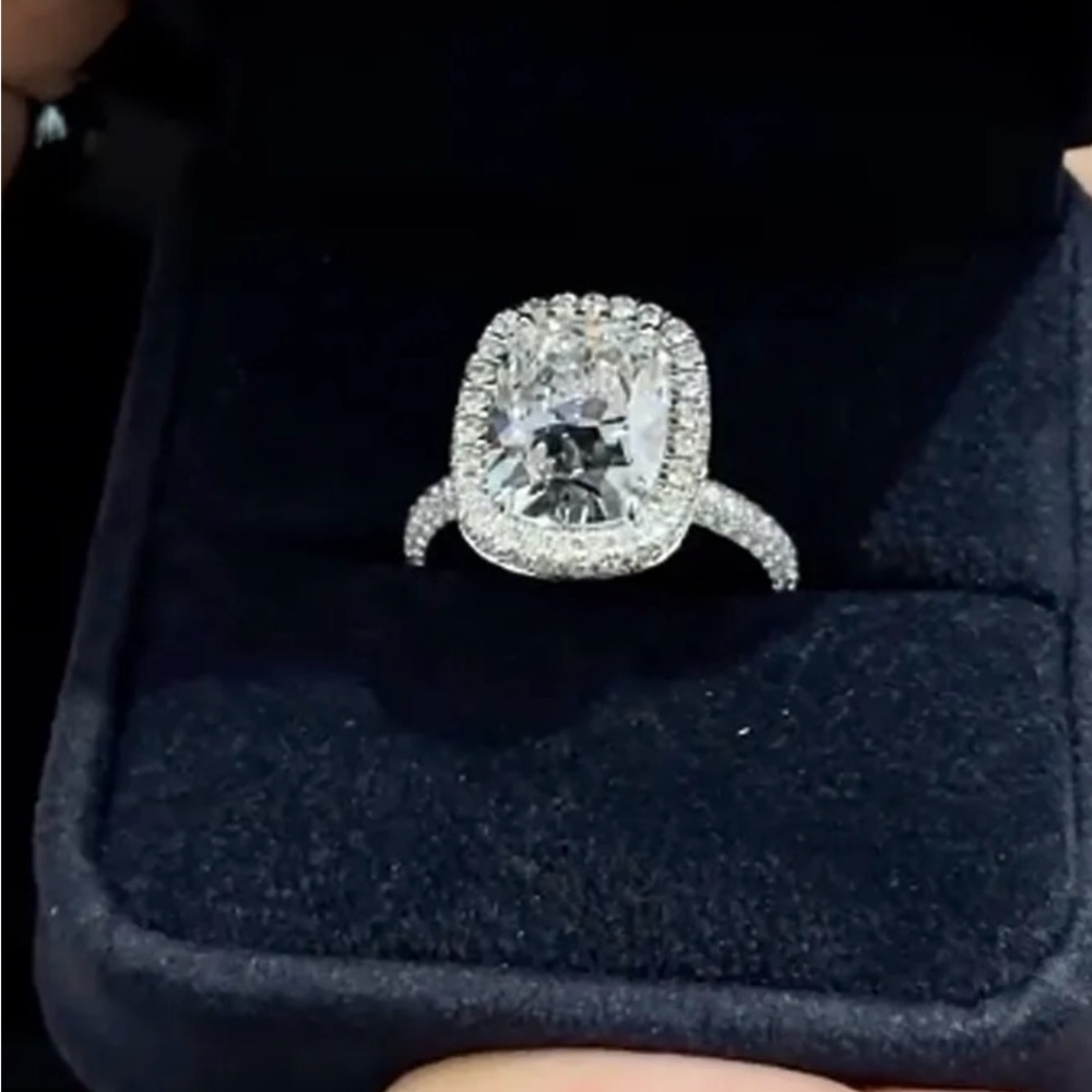 Halo Cushion Cut Sterling silver Engagement Ring
